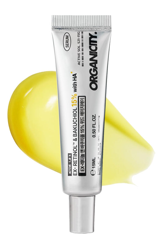 Organicity EX-Retinol & Bakuchiol 15% Facial Serum 0.5 Fl Oz | with Retinoid 1%, NAD+, EGF Peptides, Vitamin, Dexpanthenol | Korean Skin Care | for Firming and Lifting | Fragrance-Free Clean Formula