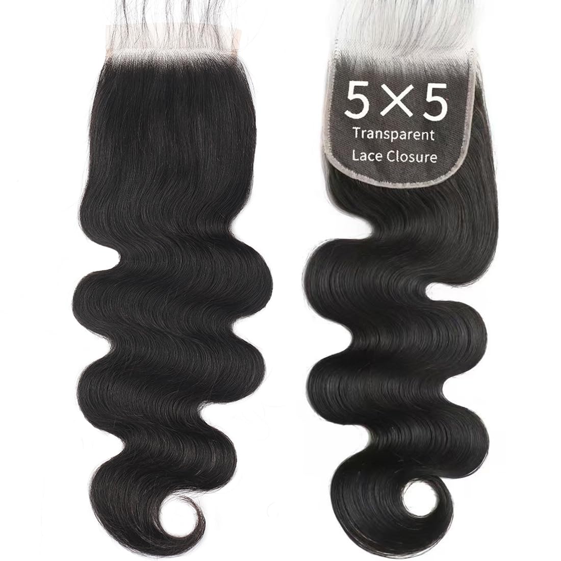 5x5 Transparent HD Lace Closure Body Wave Human Hair Closure Invisible 12A Brazilian Virgin Human Hair Free Part 5x5 100% Real Human Hair Pre Plucked Closure Natural Black 16 Inch