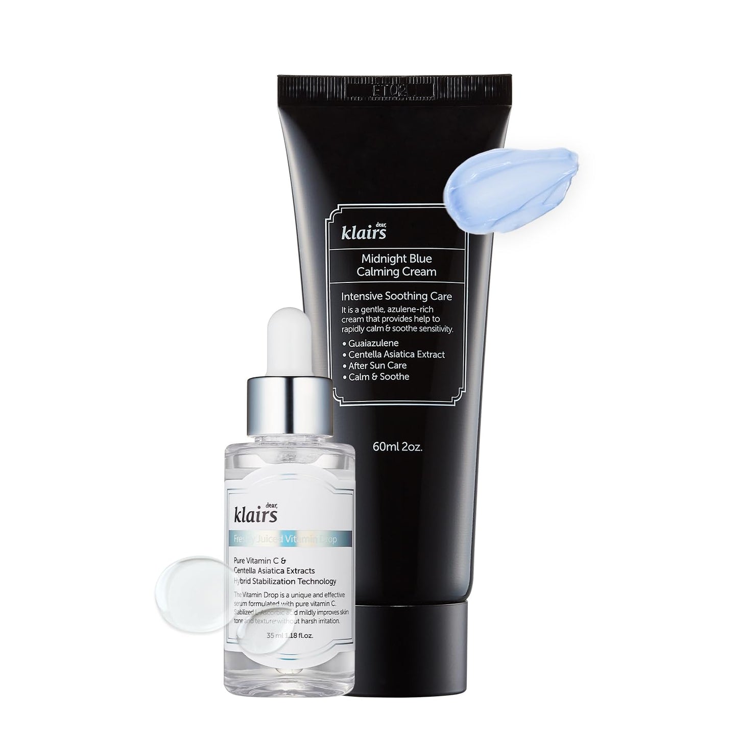 DearKlairs Skin Trouble Mark Care Duo Set, Midnight Calming Blue Cream + Freshly Juiced Vitamin Drop, facial cream, vitamin c serum