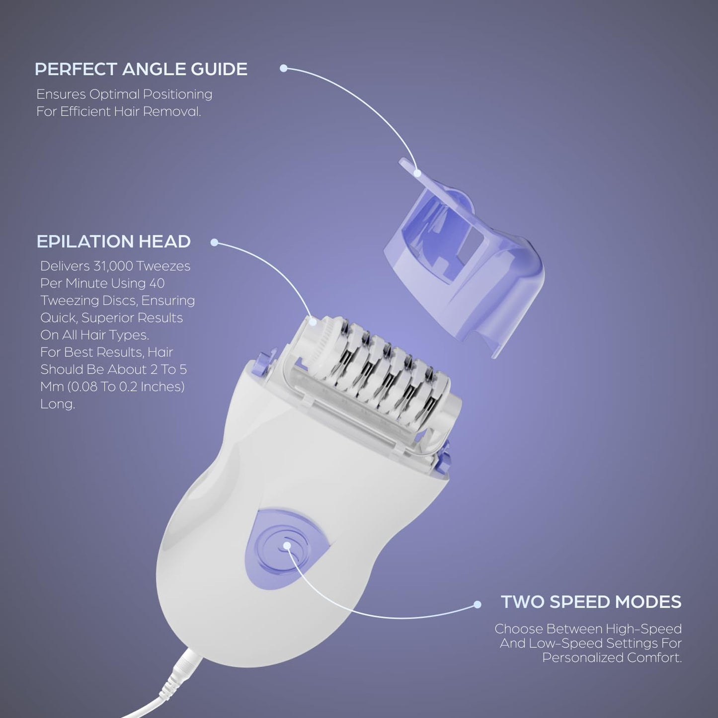 Epilady Speed Corded Epilator for Women – Dual-Speed 40-Disc Root Hair Removal Device for Legs, Underarms and Bikini Area Compact Waterproof Anti-Pinch Design for Smooth Long-Lasting Results