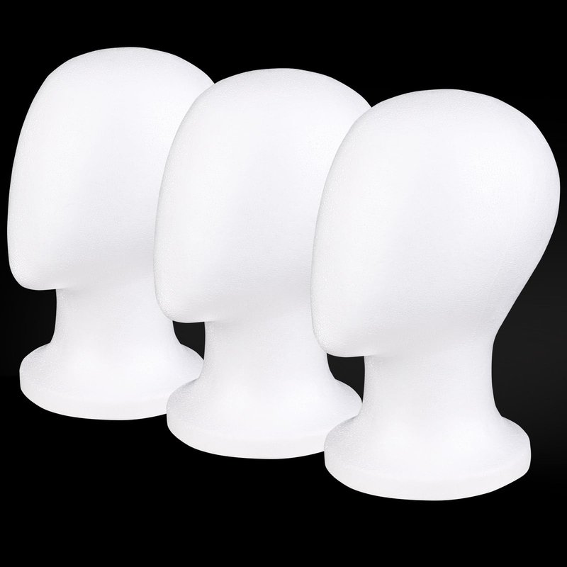 COOKOO 3 PCS Faceless Foam Mannequin Head Wigs Holder Styrofoam Wig Head Stand Wigs Foam Heads for Style, Model Hats ,Display Hair, and Hairpieces, Mask ,Home, Salon and Travel (3 Pieces)