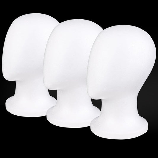 COOKOO 3 PCS Faceless Foam Mannequin Head Wigs Holder Styrofoam Wig Head Stand Wigs Foam Heads for Style, Model Hats ,Display Hair, and Hairpieces, Mask ,Home, Salon and Travel (3 Pieces)