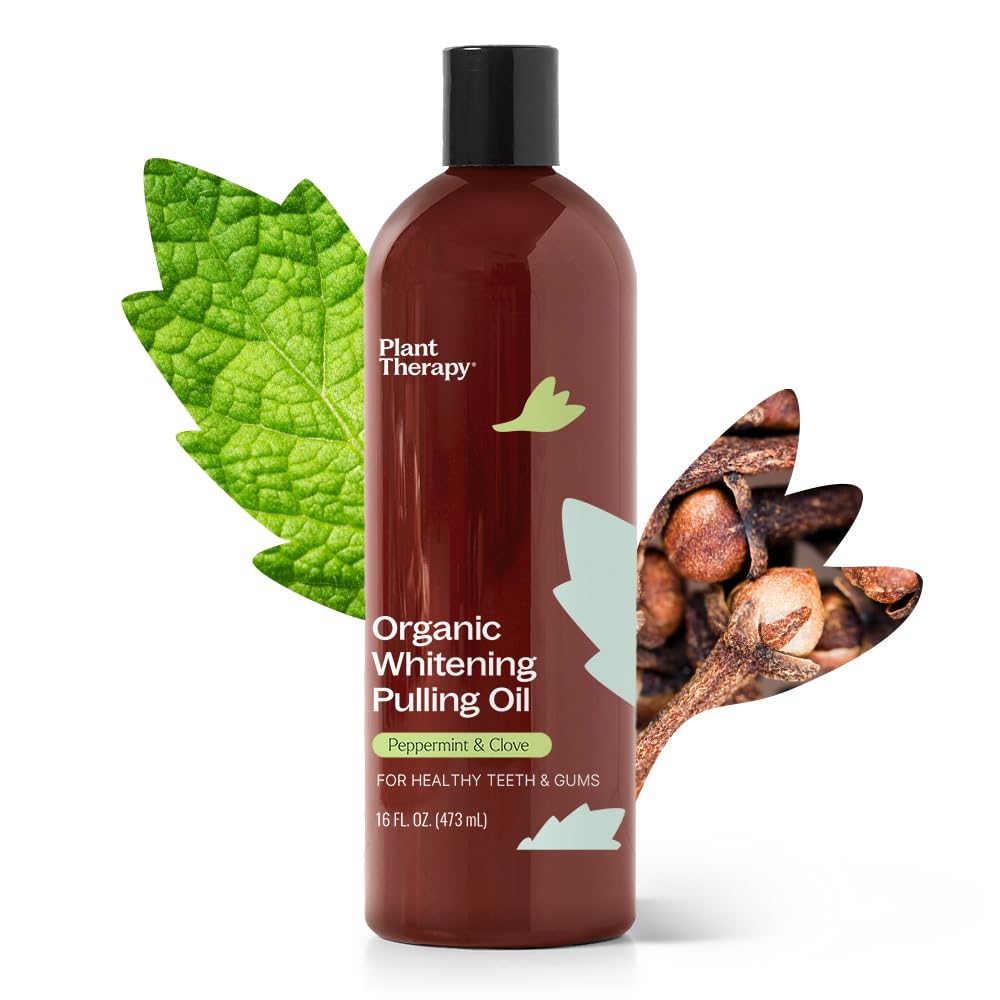 Plant Therapy Organic Pulling Oil 16 oz Coconut & Peppermint, Naturally Whitens Teeth, Freshens Breath & Supports Gum Health, Helps Calm Oral Irritation and Discomfort, Natural Essential Oils