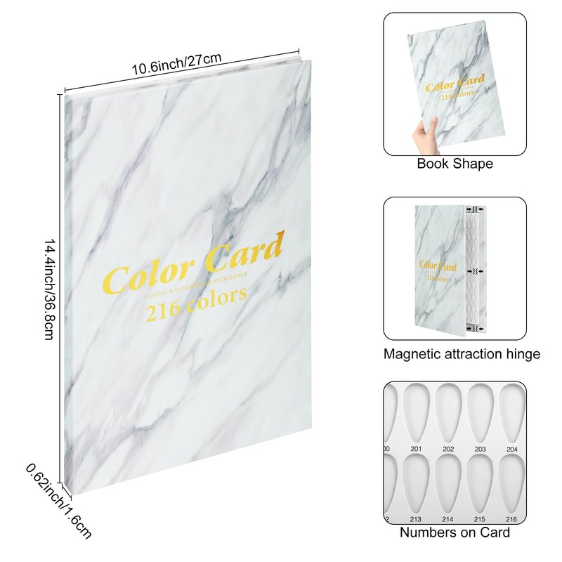 C12rtive 216 Nail Swatch Book,Professional Nail Polish Chart Book with 240 Practice Tips & 1-300 Number Labels, Pre-Numbered Slots,Perfect for Salons and Home Use(Marble)