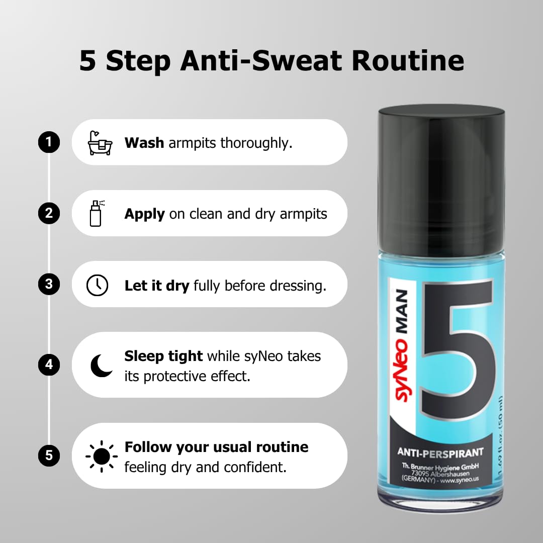 syNeo 5 Antiperspirant MAN Roll-On for men, Anti Sweat Deodorant for men against heavy sweating, Anti-Transpirant Antiperspirant Men Deodorant Roll-On, 1 pack 1.69 fl.oz.