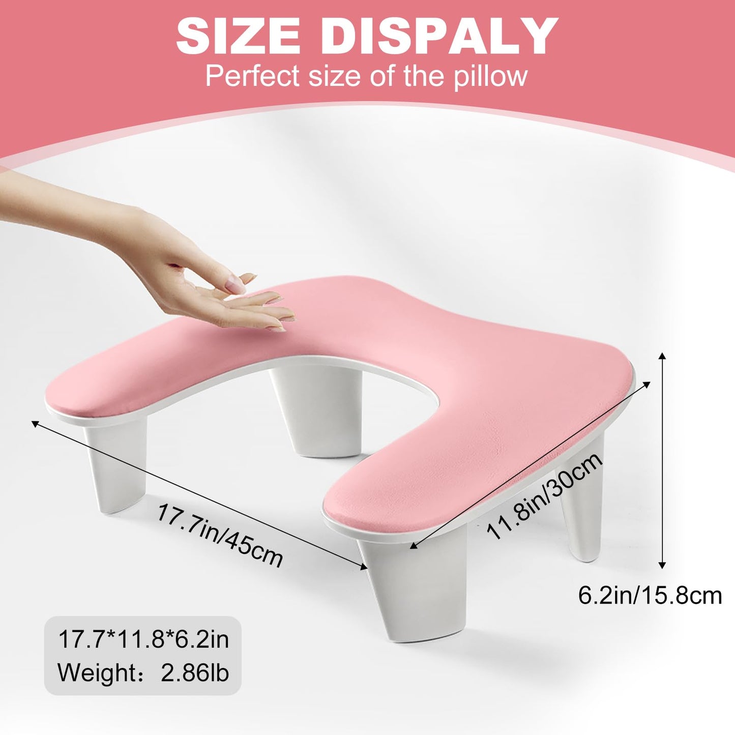 Nail Arm Rest for Nail Tech, U-shaped Manicure Hand Rest Stand, Luxurious Big Microfiber PU Leather Armrest for Clients-Pink