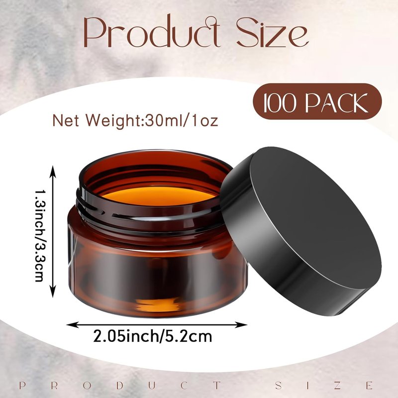 100 Pcs Plastic Jars with Lids - Small Wide Mouth Containers for Lotion, Cream, and Travel Storage | 1 oz Amber