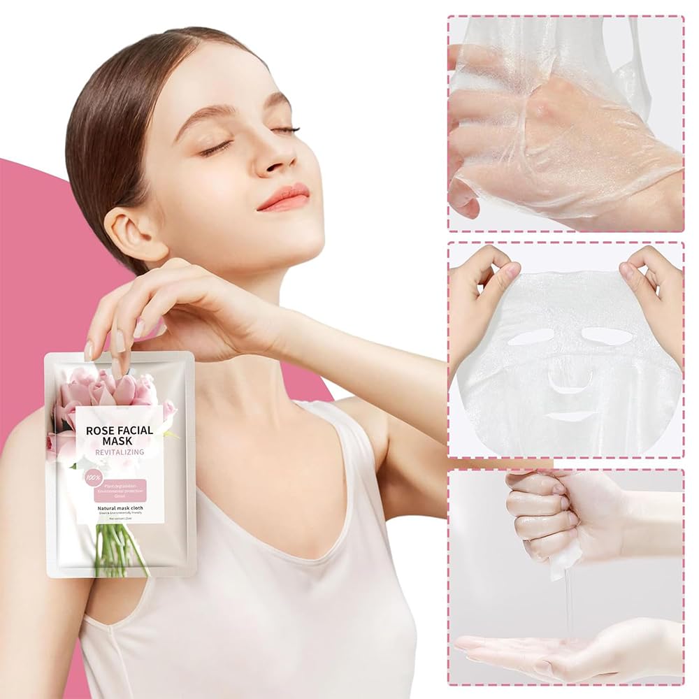 Hydrating Rose Facial Masks for Women - Moisturizing Sheet Masks for All Skin Types | 15-Pack