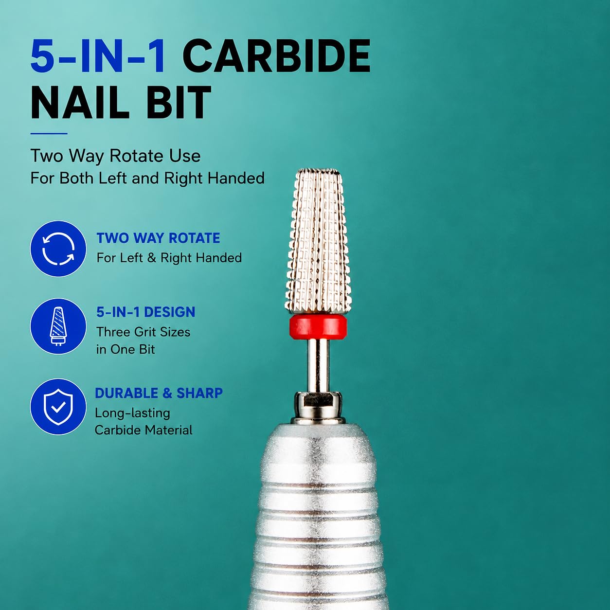 Ceramic Nail Drill Bits for Acrylic Nails 3/32 Diamond Tungsten 5 in 1 Carbide Nail Bits nail bit Included for both Left and Right Handed Efile Drill Machine 10 pcs (S10-E)