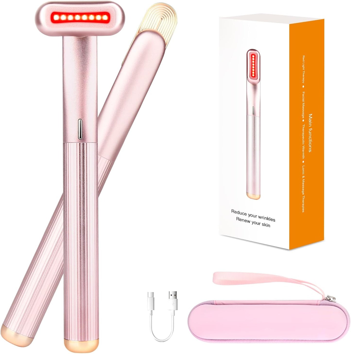 Red Light Therapy Facial Wand - 4-in-1 Anti-Aging & Anti-Wrinkle Skin Care Tool | Portable with Travel Case