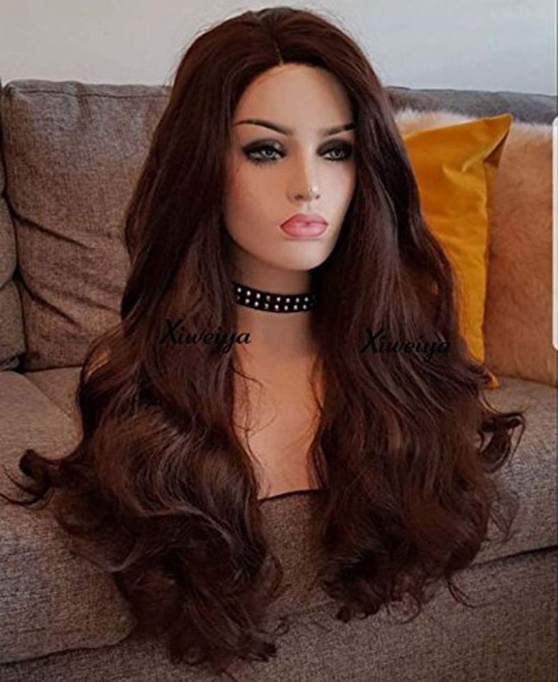 Brown Lace Front Wig for Women - Long Wavy Synthetic Hair, Heat Resistant Fiber | 6# Color