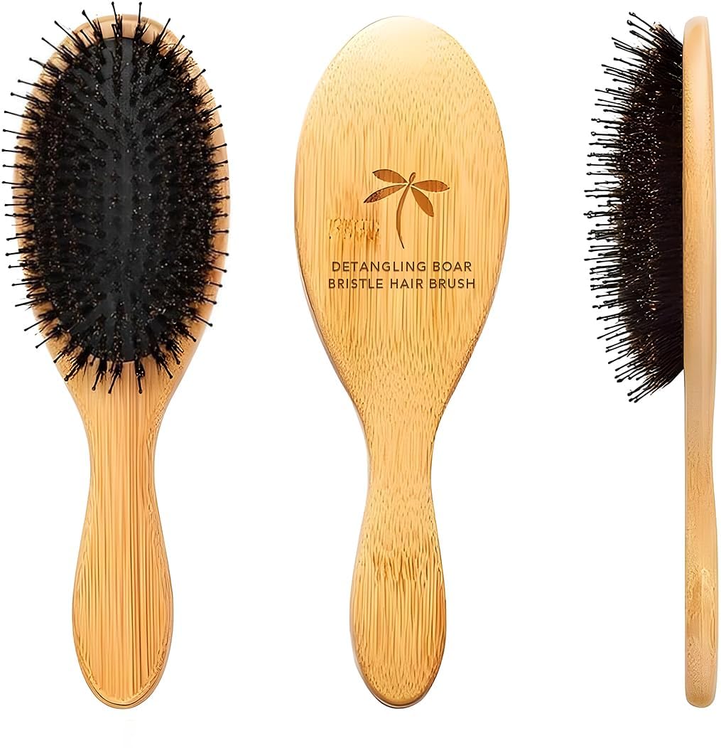 Belula Boar Bristle Hair Brush - Detangling Brush for All Hair Types | Curly, Long & Men's Hair