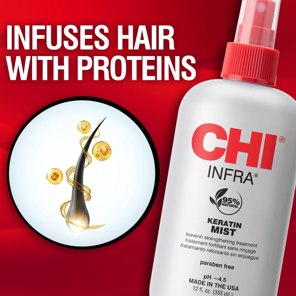 CHI Keratin Mist Hair Spray - Strengthening Formula for Softness & Heat Protection | 12 Oz