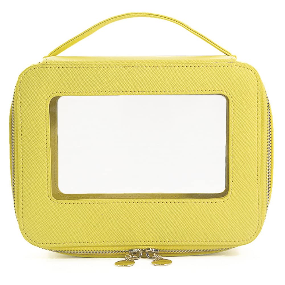 kamumanni Clear Makeup Case, Transparent Makeup Bag for Travel Leather Beauty Pouch Toiletry Bag for Women and Girls(Yellow)
