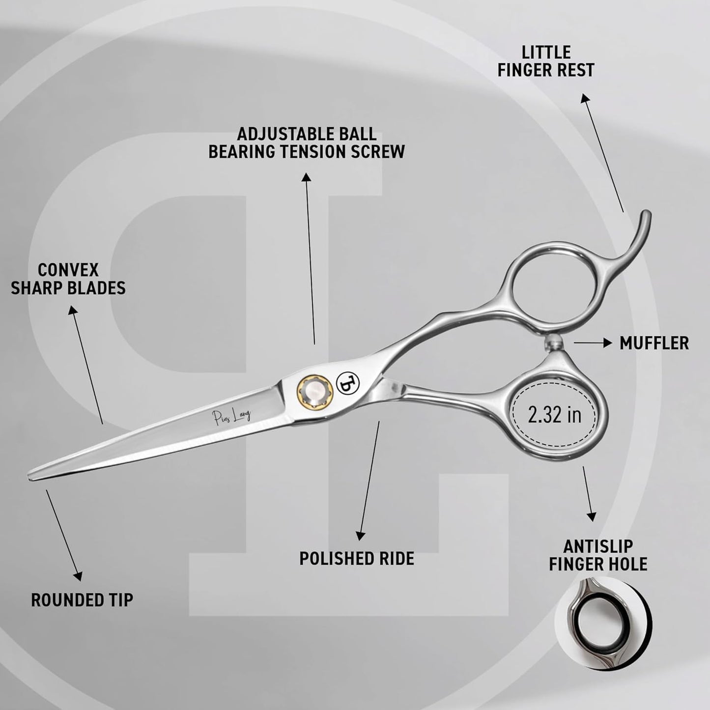 PIUS LANG Professional Hair Cutting Scissors 6.5" Since 1852 – Premium Shears for Beauty Students, Beginner Stylists & Premium Home Use, Convex Blades, Ball-Bearing Tension System + Pouch