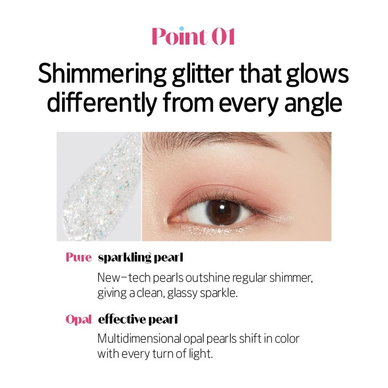 ETUDE Tear Drop Eyeliner, Crystal & Opal Glitter, Smudge-Proof Sparkle, Long-Lasting Formula, All Skin Tone Friendly, Korean Makeup, Beauty, White Tear (0.271 Fl Oz)
