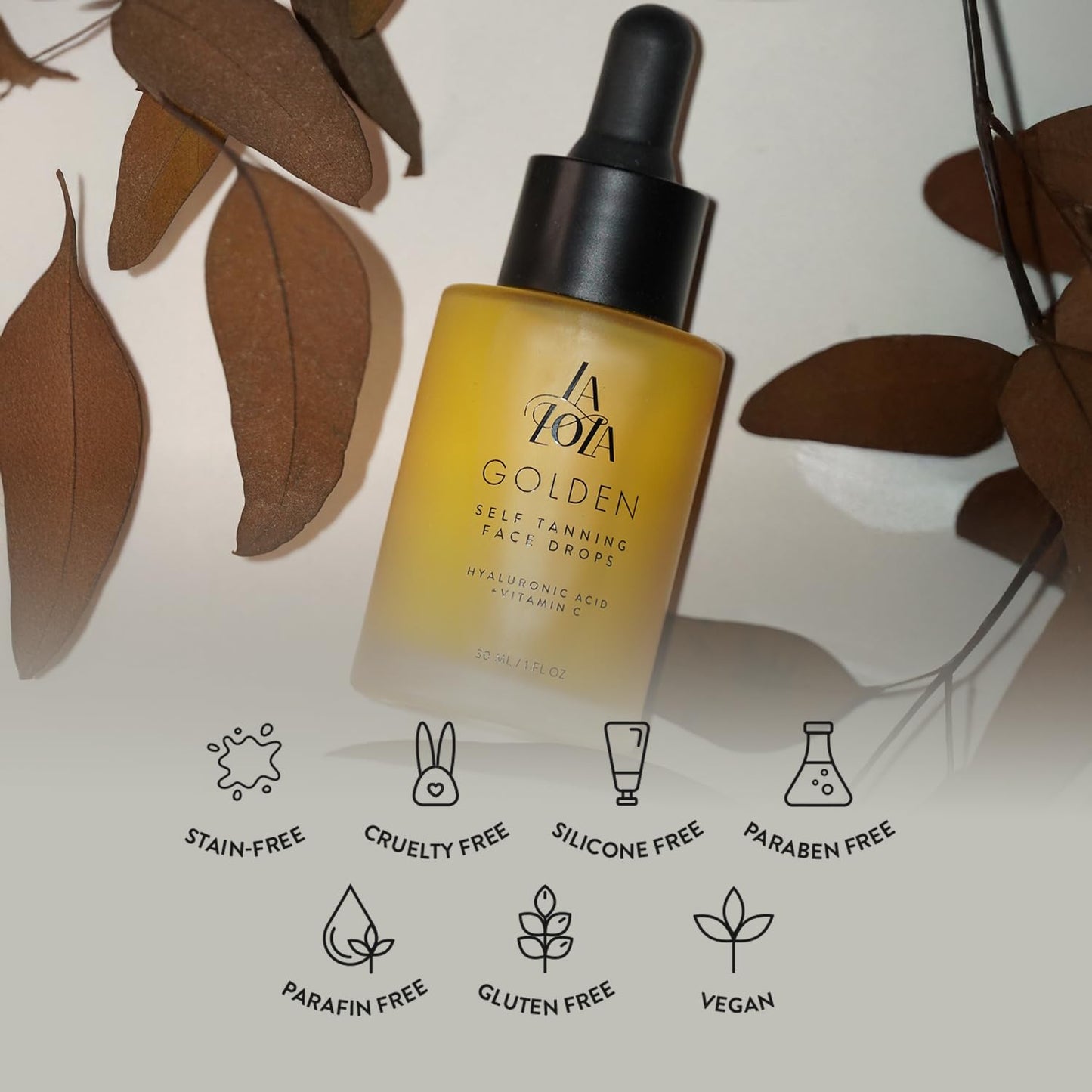 LALOLA Golden Face Tanning Drops - USA-Made Self Tanner with Vitamin C & Hyaluronic Acid | Natural, Non-Toxic Bronzing Solution