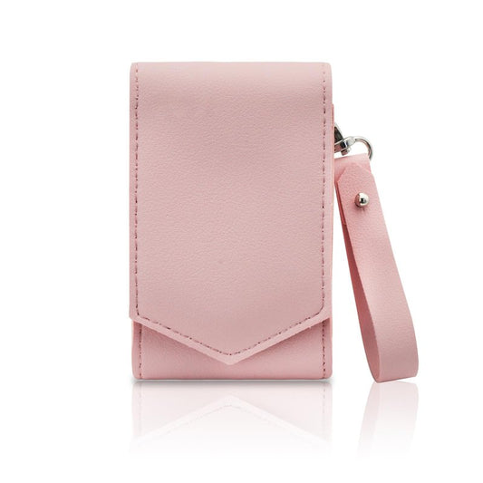 AfitLulu Makeup Lipstick Case, Pu Leather Lipstick Pouch With Mirror, Wristlet Cosmetic Bag with Removable Keychain, Holds Up to 3 Lipsticks, Magnetic Closure (Pink)