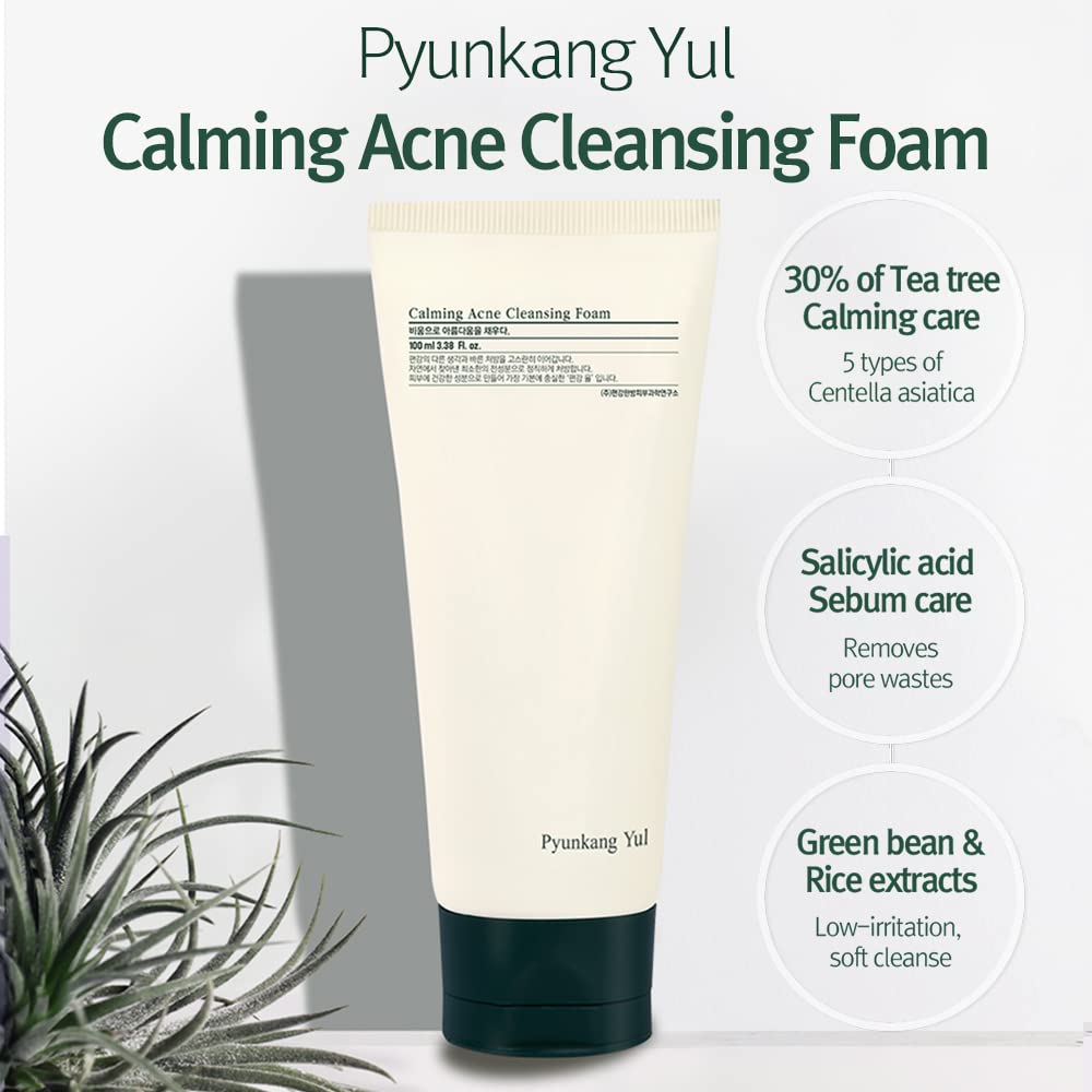 Pyunkang Yul PKY Calming Cleansing Foam, Low pH Formula Facial Wash/Cleanser with Witch Hazel, AHA for oil control- Cica, Tea Tree Extract - Rapid Moisture replenishment 3.38 Fl.oz