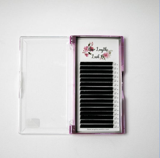 New Lengths Lash Co. Single Lengths Tays - D Curl, Ultra Black, (14mm / 0.07mm), 16 Rows, Professional Use, Classic and Volume Eyelash Extensions