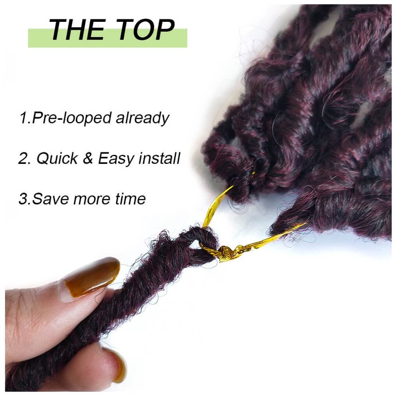 6 Packs Crochet Butterfly Locs Crochet Hair 12 Inch Burgundy Red Distressed Crochet Braids Soft Butterfly Faux Locs Crochet Hair Extension (12Inch,1B/BUG)