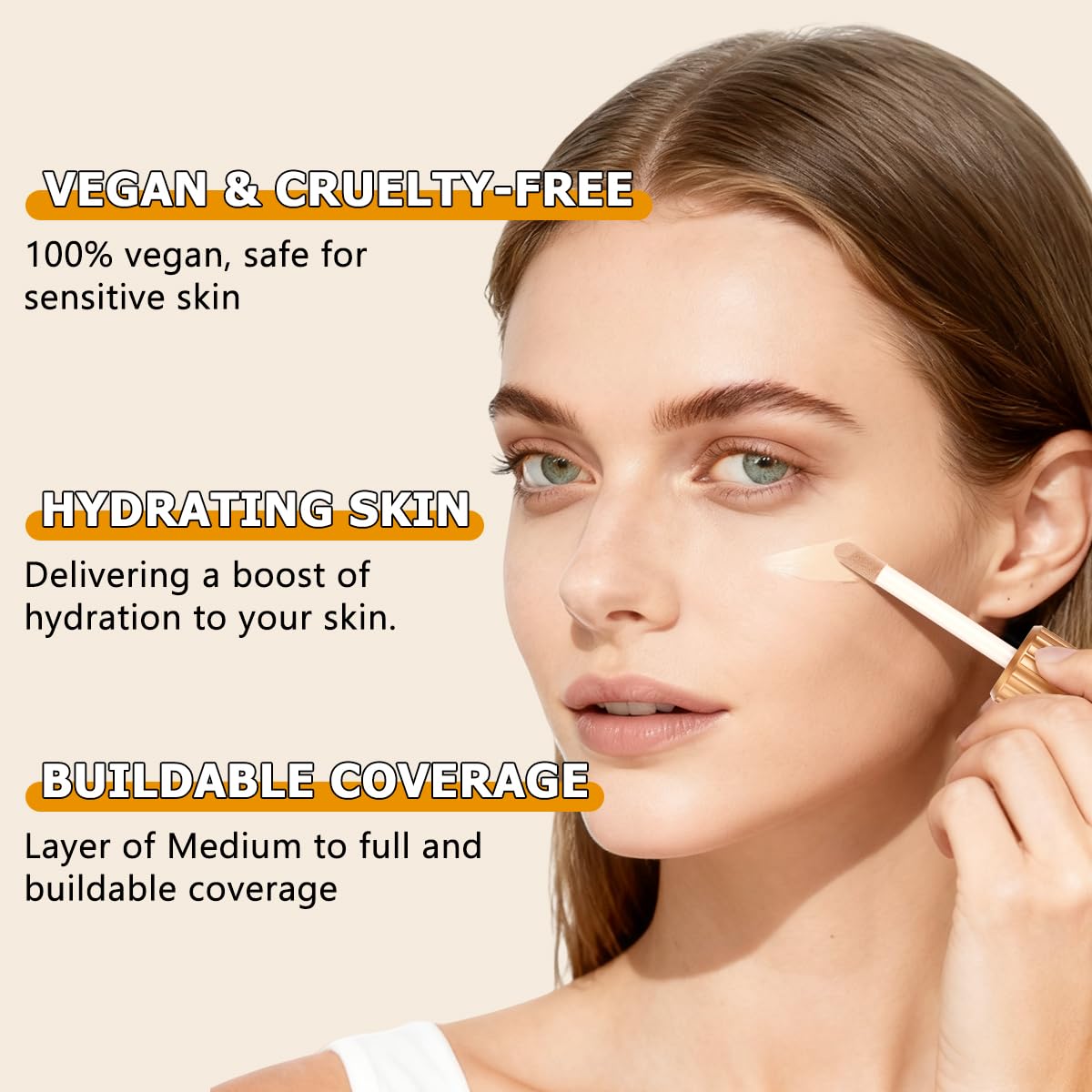 QIC Under Eye Concealer - Hydrating Concealer Full Coverage for Dark Circles, Spots, Acne & Blemishes Delivers A Satin Finish, Long Wear Cruelty-Free, Medium Neutral, 0.34 FL.OZ