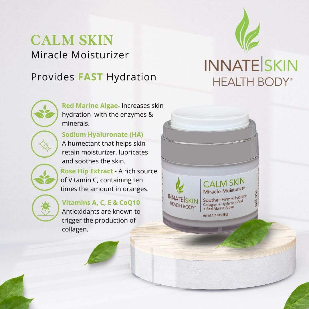 Innate Skin Calm Skin Face Moisturizer with Hyaluronic Acid, Collagen & Red Marine Algae 1.7oz Air Pump