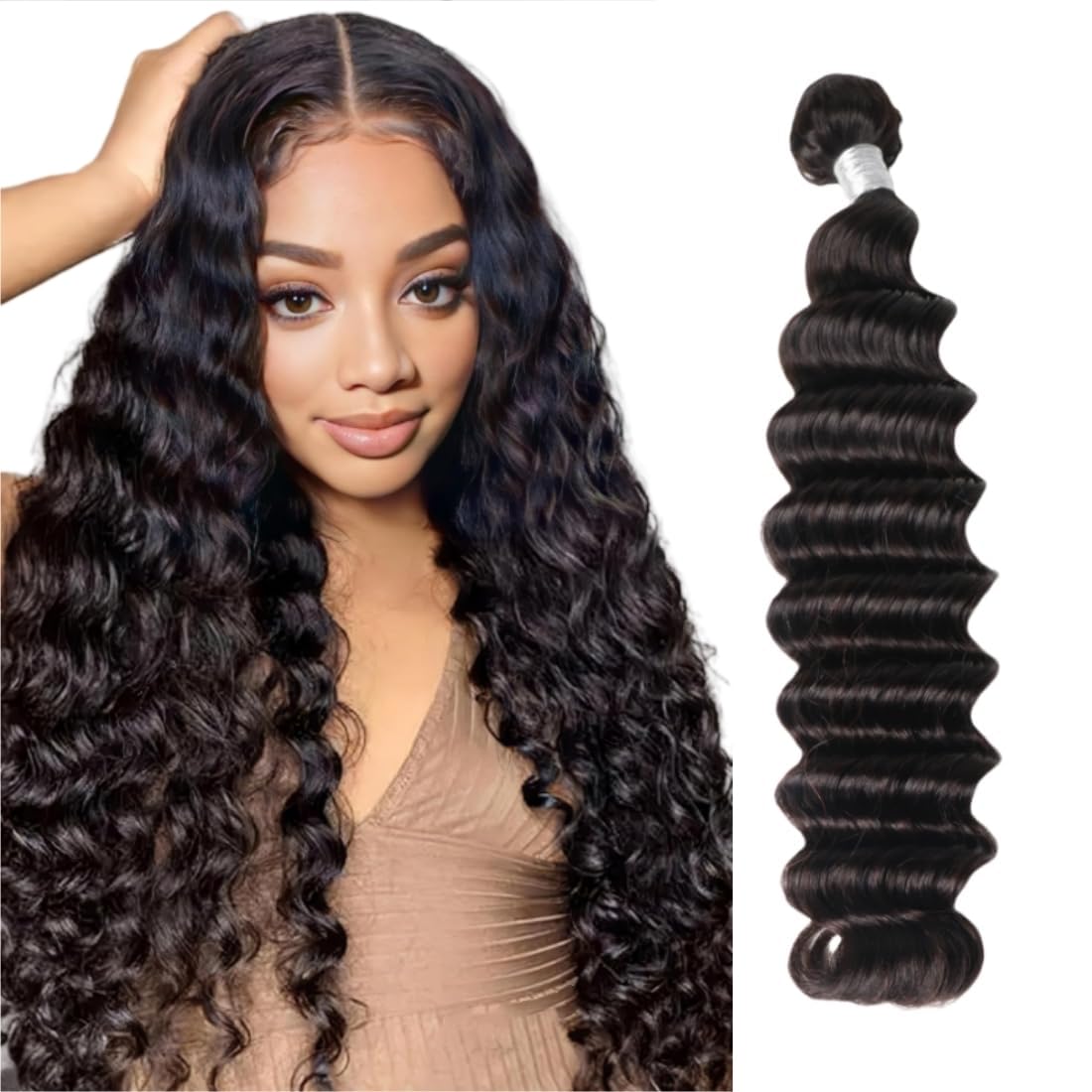 Angie Queen Brazilian Virgin Human Hair Loose Deep Wave Bundles 24 Inch 100% Unprocessed Hair Loose Deep Bundles Wet and Wavy Bundles Human Hair Extension Remy Hair Weave Natural Black for Women