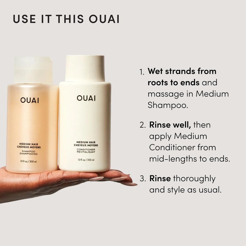 OUAI Medium Hair Shampoo & Conditioner Set, Travel Size - Hydrating Shampoo & Conditioner - With Coconut Oil, Babassu, Kumquat Extract & Keratin - Sulfate, Paraben & Phthalate Free (3 Oz)