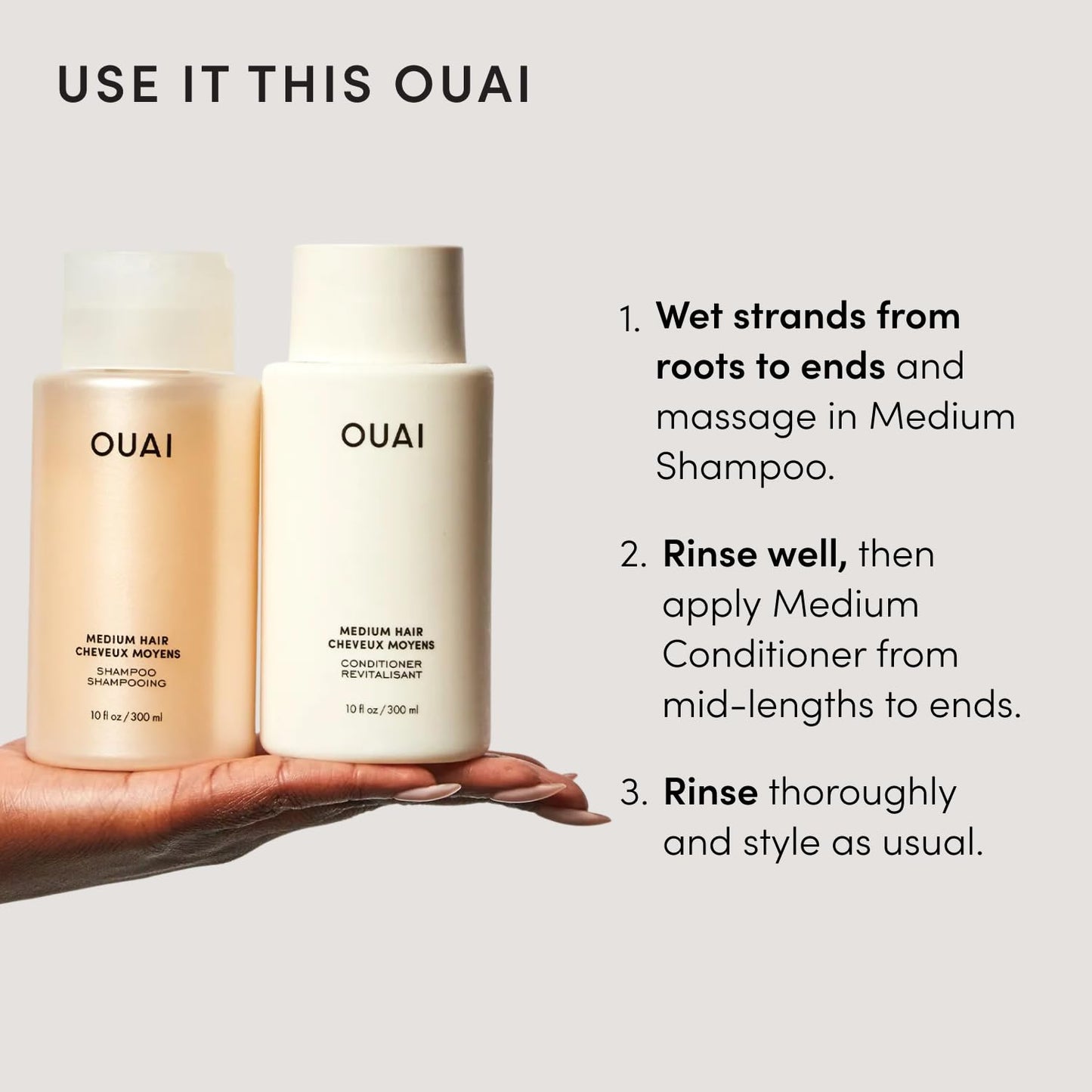 OUAI Medium Hair Shampoo and Conditioner Set - Sulfate-Free Shampoo and Conditioner for Women & Men - Made with Keratin, Shea Butter & Avocado Oil - Free of Parabens & Phthalates (10 Fl Oz)