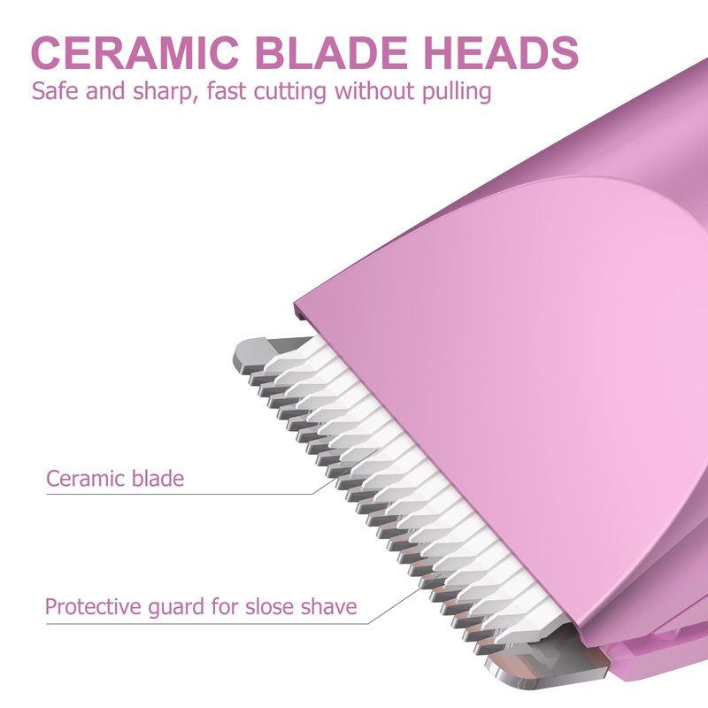 OLOV Electric Body Hair Trimmer - Groin Trimmer for Men - Bikini Trimmer Women - Wet/Dry Shaver Groomer, Replaceable Ceramic Blade Heads, USB Recharge Dock, Waterproof Hygiene Razor, Pink