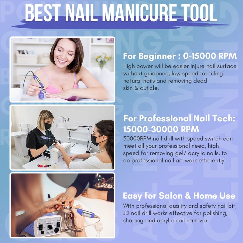 Electric Nail Drill - Professional 30,000 RPM Acrylic Nail File | Manicure Tool for Dip Kit & Poly Nail Gel