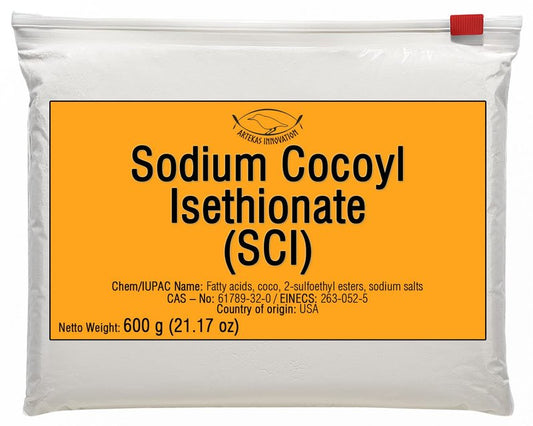 Artekas Innovation SODIUM COCOYL ISETHIONATE (SCI) Powder - Mild Foaming Surfactant for DIY Shampoo Bars, Body Wash & Cleansers – Sulfate-Free, Plant-Based, Cosmetic Grade - 21.17 Oz