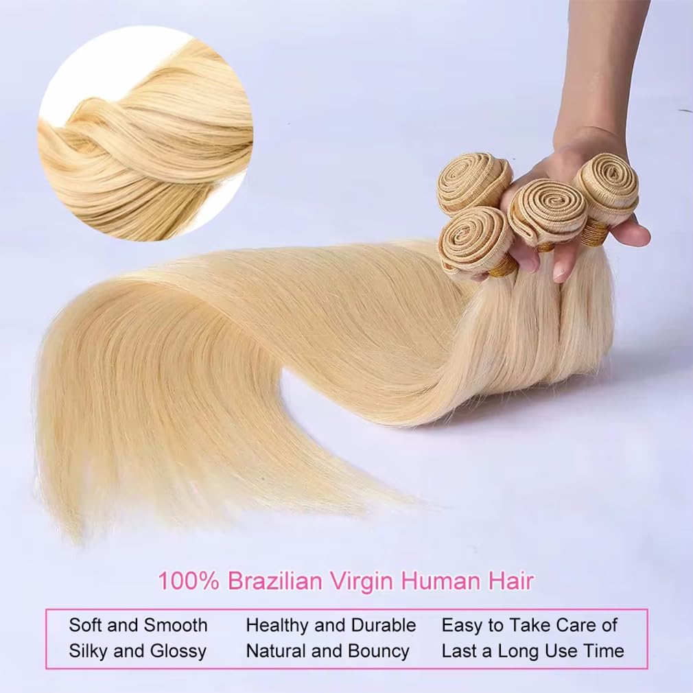 Human Hair Bundles - 613 Straight Blonde 100% Unprocessed Brazilian Hair Extensions | 16 Inch