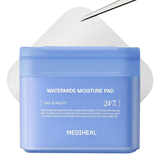 MEDIHEAL Toner Pads - Watermide Moisture Pad (100 count) for Intensive Hydration & Soothing - Contains Squalane to Increase Absorption Rate - Vegan Derma Gel Texture Pad, Korean Skin Care