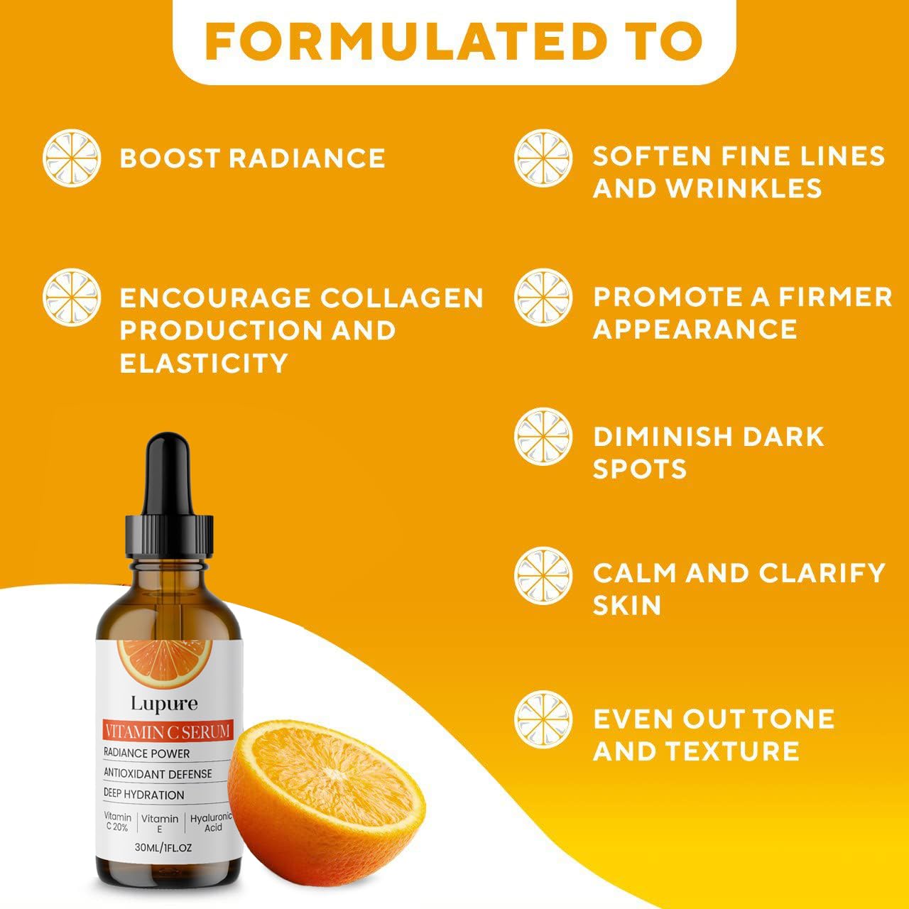 Lupure Vitamin C Face Serum 20% - Anti-Aging Formula with Hyaluronic Acid & Vitamin E | 1 Fl. Oz
