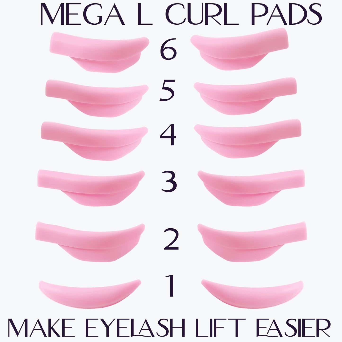 Lash Lift Pads Shield, DIY Eyelash Lift Pad, Perm Rods 6 Size Lifting Eyelashes Up Rapidly Super Curl Lami Lamination Roller Guards 6 Pairs Easily Stay on Eyes Well Soft Silicone(Mega L curling)