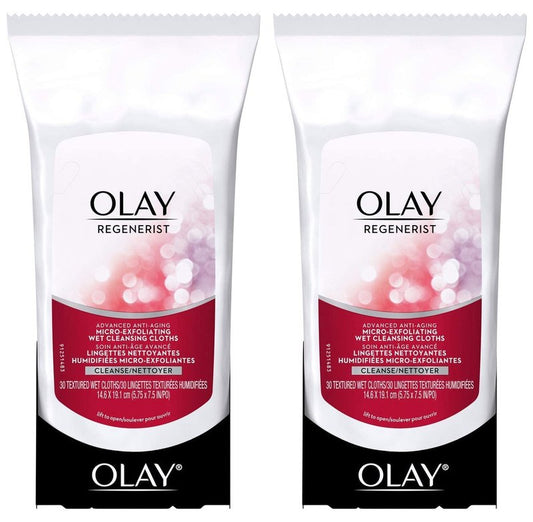 OLAY Regenerist Advanced Anti-Aging Micro-Exfoliating Cleansing Cloths 30 Each (Pack of 2)