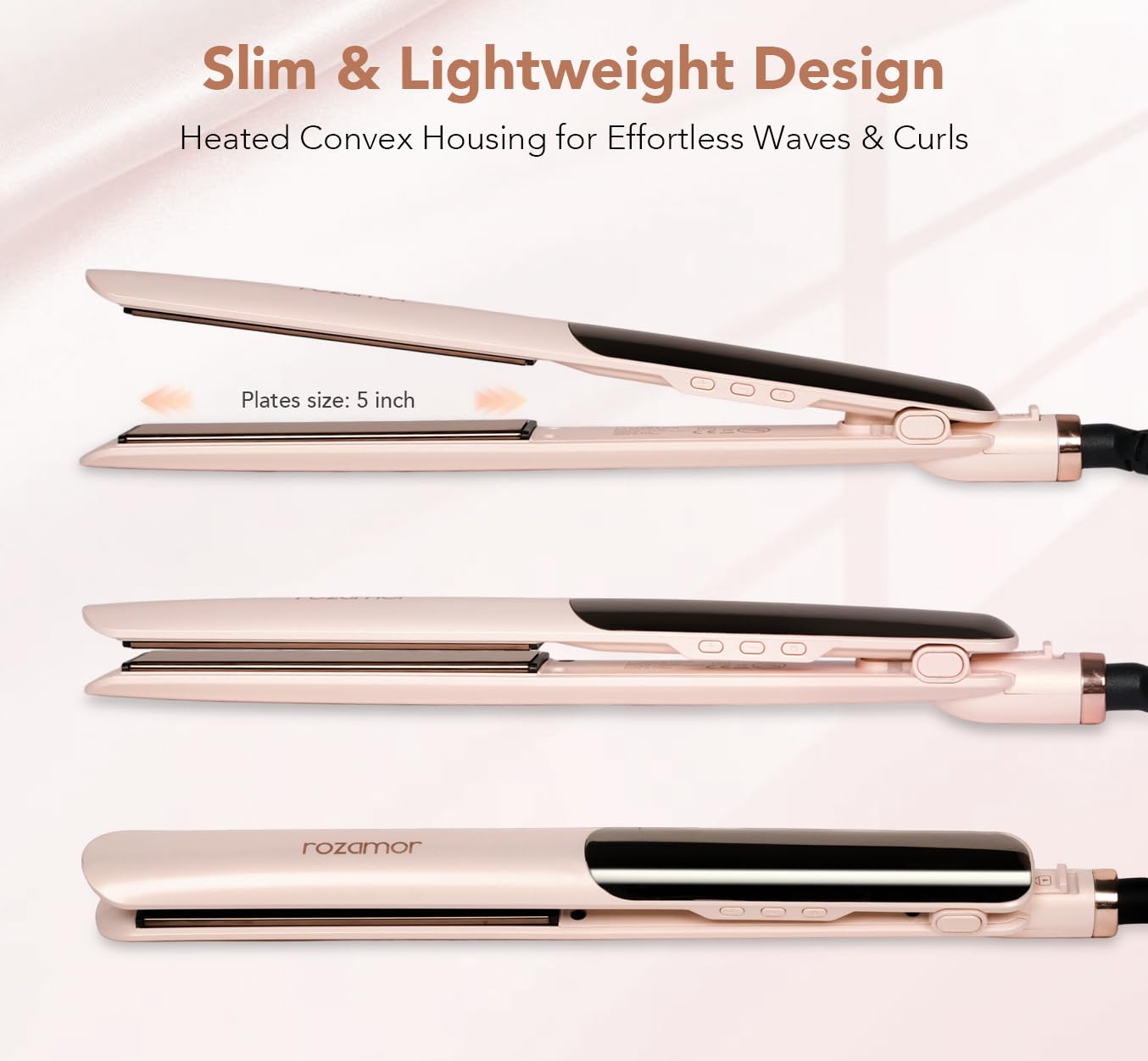 Rozamor Titanium Hair Straightener, 1 Inch Flat Iron for Straightening & Curling, LCD Temp Control, Fast Heating Anti-Scald, Salon Results, Dual Voltage, Pink