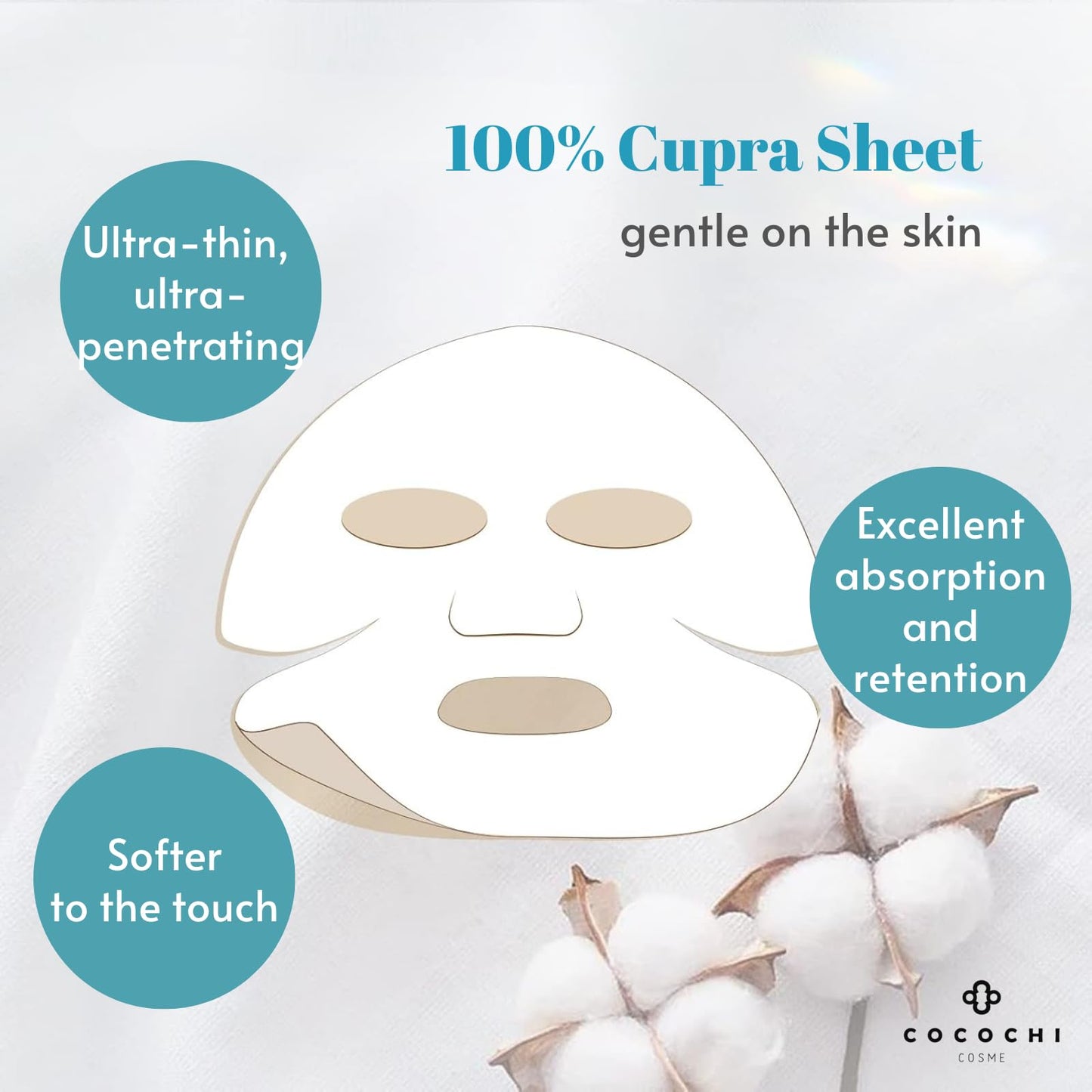 COCOCHI 5 Sheet 2-STEP Facial Mask Sheet for Dry, Sensitive Skin for Women with Vitamin C Serum, Face Sheet Mask by Collagen, Ceramide & Peptide, Hydrating Face Mask from Japan, AG Ultimate OCEAN