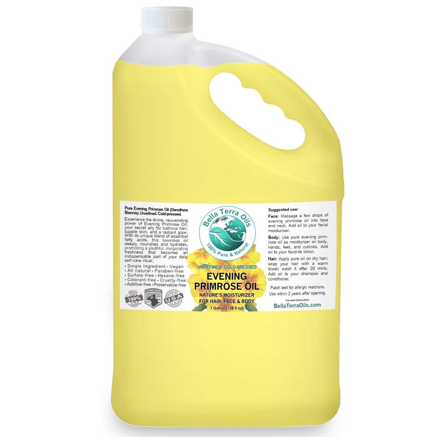 Bella Terra Oils - Organic Evening Primrose Oil 16 oz - Embrace the Enchanting Primrose Nutritional Profile, High in GLA & Fatty Acids, Elevate Your Beauty Routine