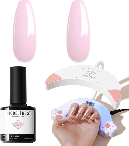 Baby Pink Gel Nail Polish 15ML - Modelones with UV LED Nail Lamp Included