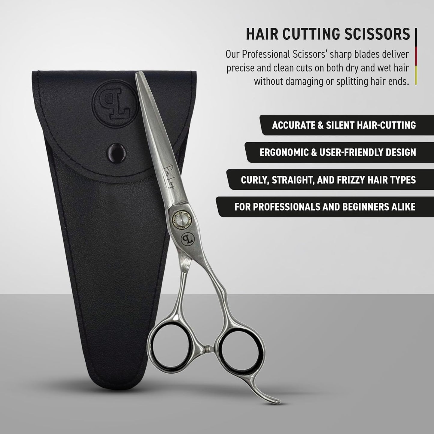 PIUS LANG Professional Hair Cutting Scissors 6.5" Since 1852 – Premium Shears for Beauty Students, Beginner Stylists & Premium Home Use, Convex Blades, Ball-Bearing Tension System + Pouch