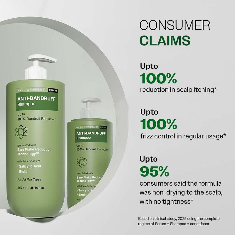 Bare Anatomy Expert Anti-Dandruff Shampoo | Up to 100% Dandruff Reduction | Targets Oily Scalp and Sheds Dry Flakes | 25.5 Ounce