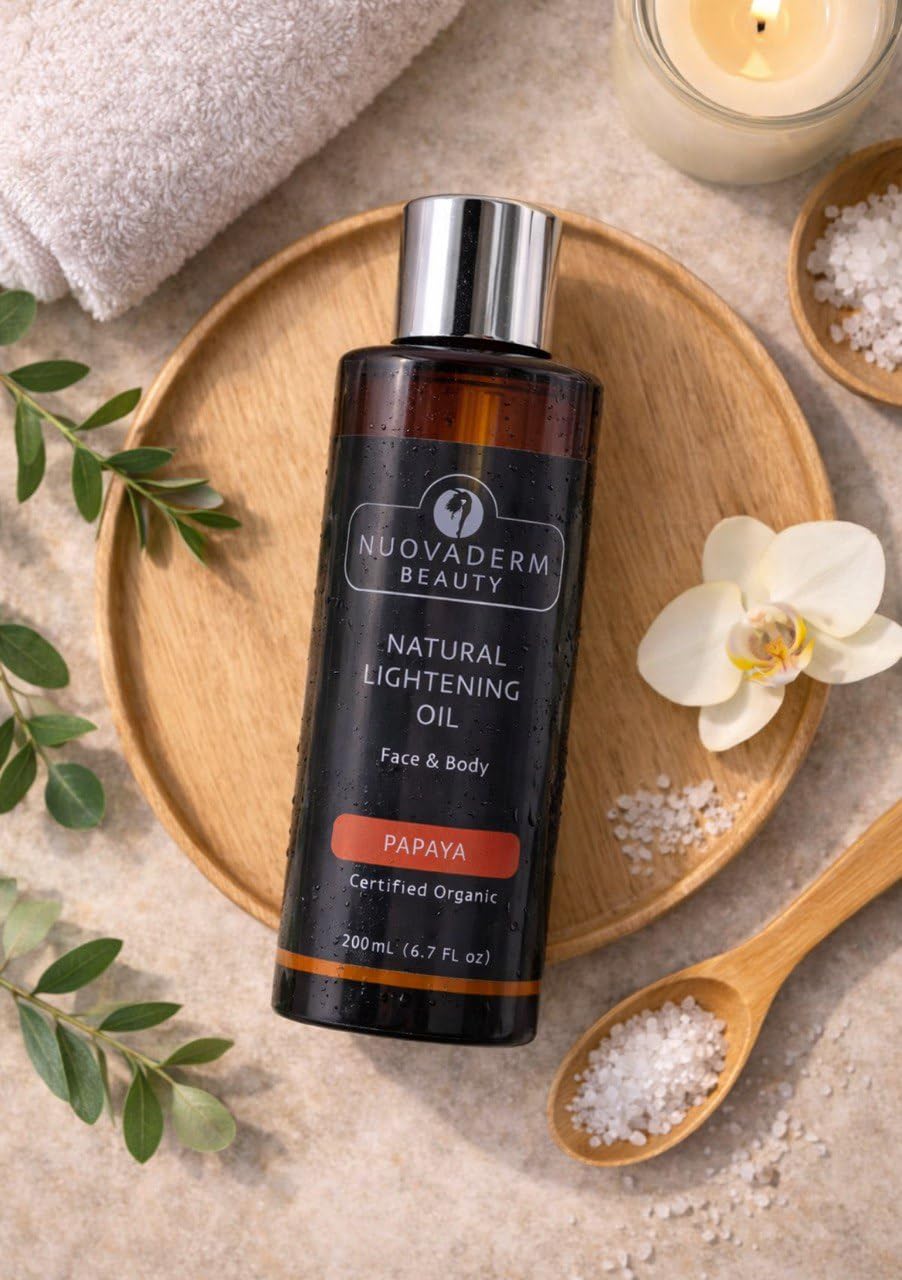 NUOVADERM Natural Brightening Oil with Papaya, Vitamin C & Vitamin E | Even Tone, Radiant Glow & Deep Moisture | Face & Body Oil for All Skin Types