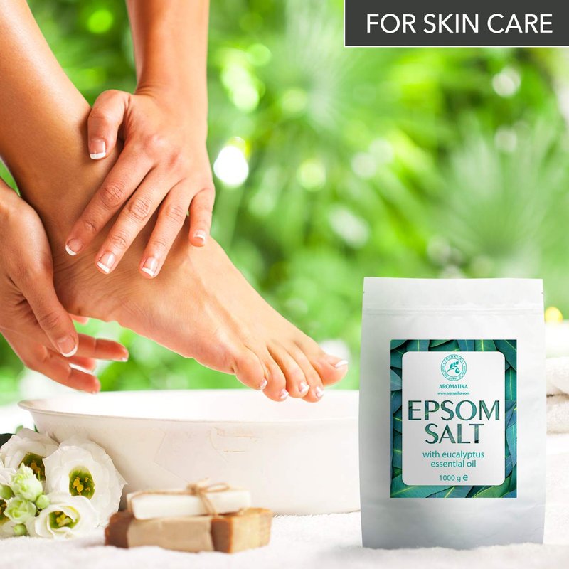 Epsom Bath Salt Eucalyptus 35Oz / 1kg with Eucalyptus Essential Oil - 100% Pure Epsom Salts - Magnesium Sulphate Crystals & Eucalyptus - Skin Care - Relaxation - Good Sleep