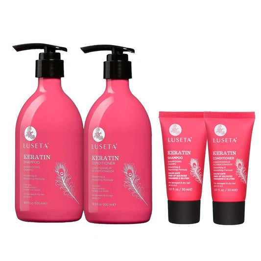 Luseta Keratin Shampoo Set - Nourishing Treatment for Color Treated Hair | Full & Travel Sizes (2x16.9 FL Oz + 2x1.01 FL Oz)
