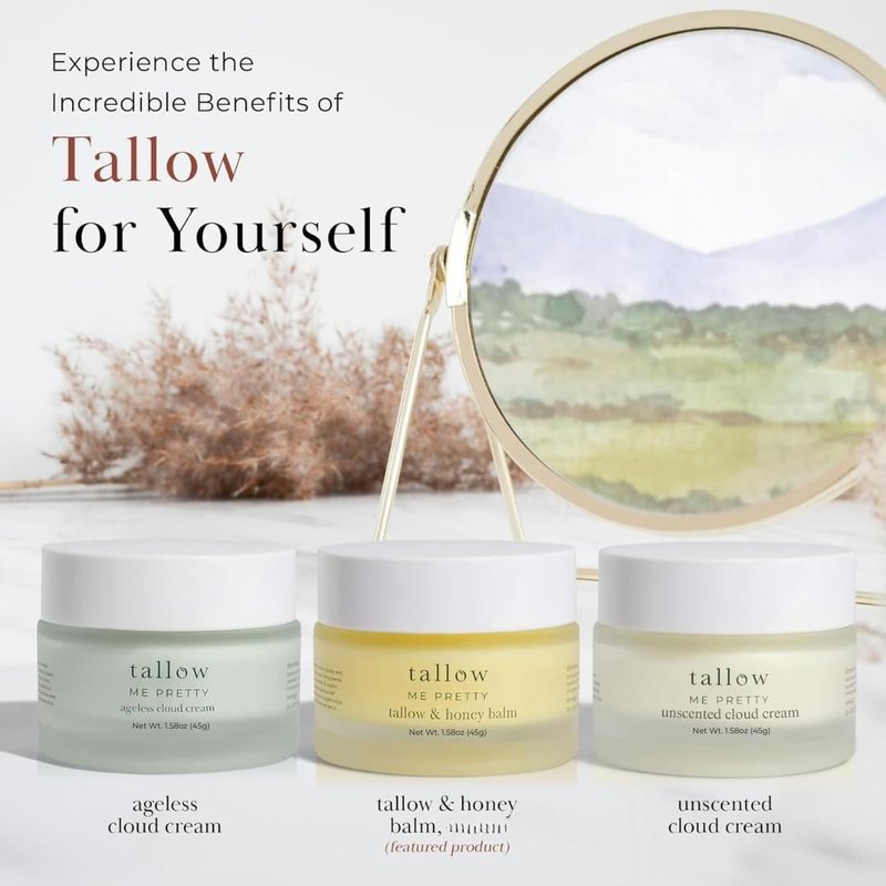 Tallow Me Pretty Tallow and Honey Balm, Rich and Comforting Grass Fed Beef Tallow Balm, Seals in Moisture, Promotes Skin Repair & Calms Irritated Skin, 1.58 oz