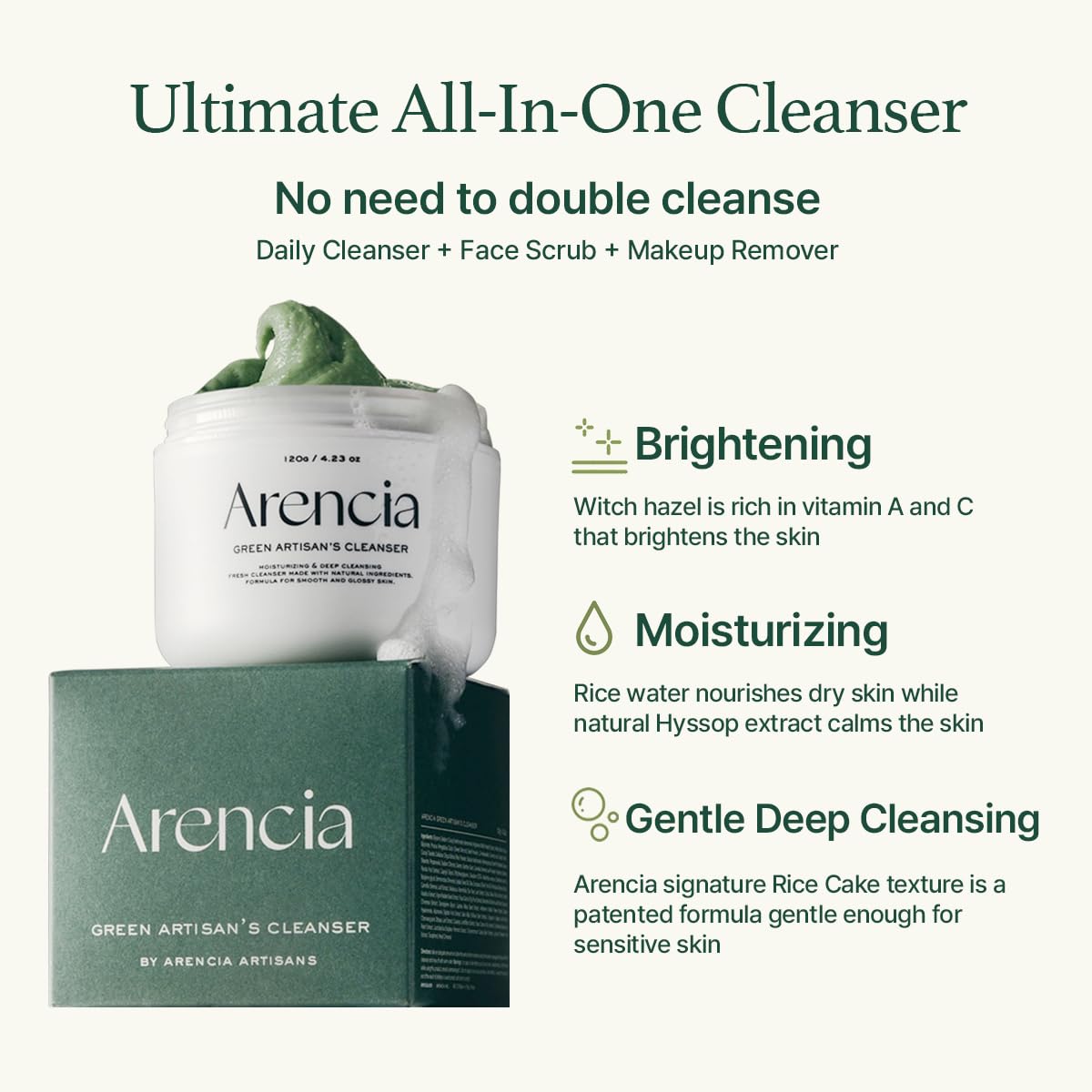 Arencia Glass Skin Care Duo [Korean Rice Mochi Facial Cleanser + Glow Hyssop Overnight Mask Serum]