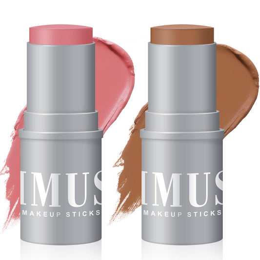 KIMUSE Cream Contour Stick Duo – 2-in-1 Cream Blush & Bronzer Shaping Stick, Highly Pigmented, Long Lasting Waterproof Formula, Lightweight & Blendable, Vegan Face Makeup Sticks for All Skin Tones